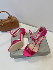 TOM FORD 26S HIGH HEEL SANDALS IN DARK METALLIC PINK SNAKESKIN CALFSKIN