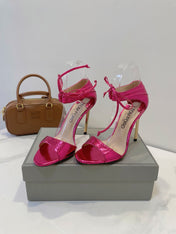 TOM FORD 26S HIGH HEEL SANDALS IN DARK METALLIC PINK SNAKESKIN CALFSKIN