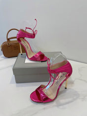 TOM FORD 26S HIGH HEEL SANDALS IN DARK METALLIC PINK SNAKESKIN CALFSKIN
