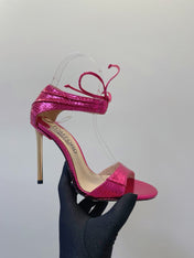 TOM FORD 26S HIGH HEEL SANDALS IN DARK METALLIC PINK SNAKESKIN CALFSKIN