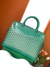 CISALPIN DOCUMENT CASE 39 IN GREEN GOYARDINE CANVAS AND CALFSKIN