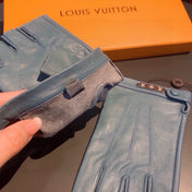 FINGERLESS GLOVES IN BLUE GREEN LAMBSKIN 453647