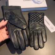 GLOVES IN BLACK LAMBSKIN WITH GOLD LOGO 462263