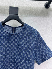 GG Blue Monogram Crystal Embellished Mini Dress