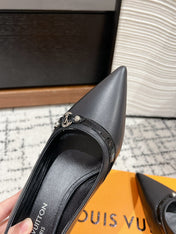 HIGH HEEL 4 CM SLINGBACKS IN BLACK CALFSKIN