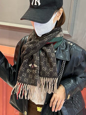 SCARF 180 CM IN CAROB BROWN CASHMERE WITH BEE PATTERN 396475