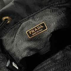 MINI BACKPACK 18 IN BLACK RE-NYLON AND GLOSSY CALFSKIN GOLD HARDWARE