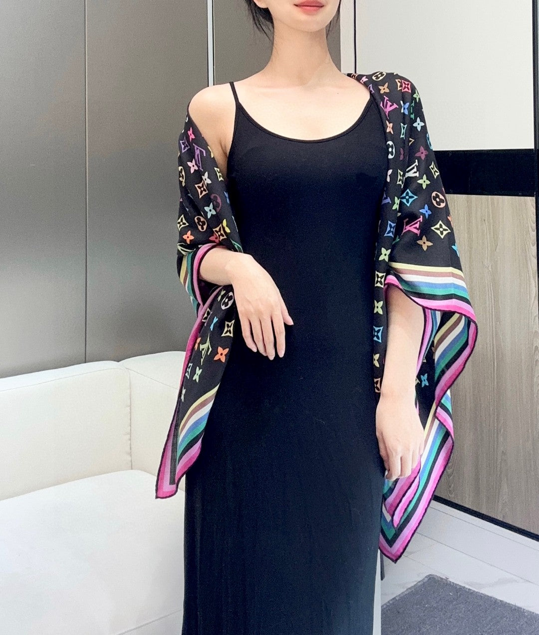 LV SCARF 134 CM IN WOOL MIX SILK 703623