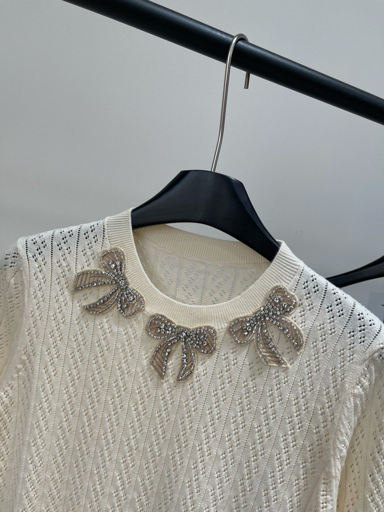 VALENTINO SHORT SLEEVE TOP WITH SEQUIN BOW 273160