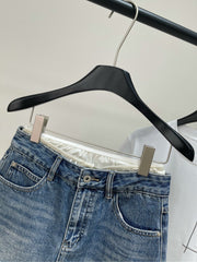 MIUMIU PATCHED DENIM SKIRT WITH LACE 275946