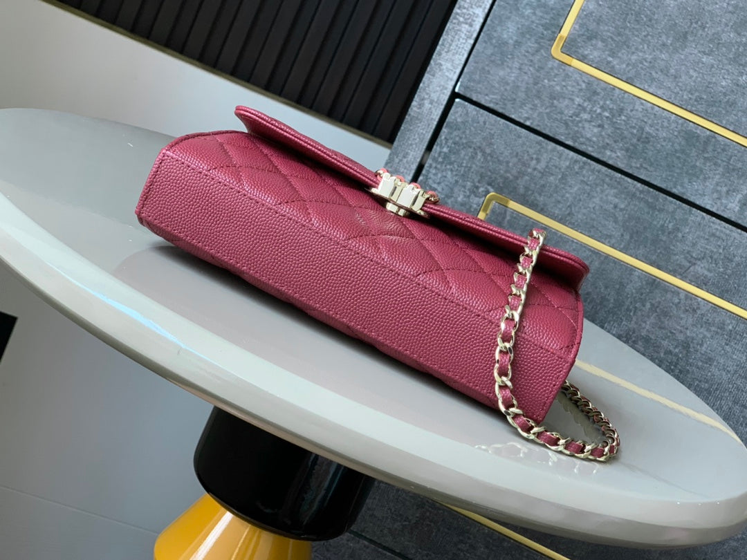 CHANEL 25S KELLY BAG 18 IN DARK RED CAVIAR LEATHER WITH GOLD HARDWARE