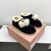 MIUMIU 26S ANKLE SHEARLING BOOTS IN BLACK SUEDE