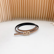 VL Belt 8mm Buckle Gold Diamond Leather Beige Black