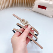 VL Belt 8mm Buckle Gold Diamond Leather Beige Black