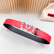 Vlogo Brown Black White Stone Silver Buckle Belt 40mm Red Black Leather