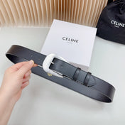 LARGE WESTERN 35 MM BELT BLACK CALFSKIN SILVER HARDWARE