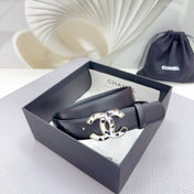 CC 30MM BELT IN BLACK SHINNY CALFSKIN WHITE LOGO
