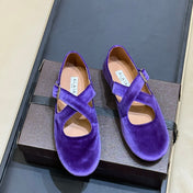 ALAIA 26S MARY JANE BALLET FLATS IN DARK PURPLE VELVET