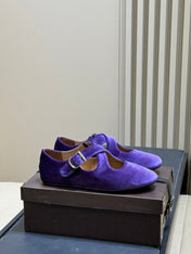 ALAIA 26S MARY JANE BALLET FLATS IN DARK PURPLE VELVET