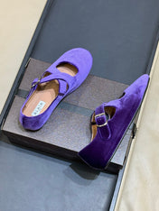 ALAIA 26S MARY JANE BALLET FLATS IN DARK PURPLE VELVET