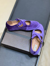ALAIA 26S MARY JANE BALLET FLATS IN DARK PURPLE VELVET