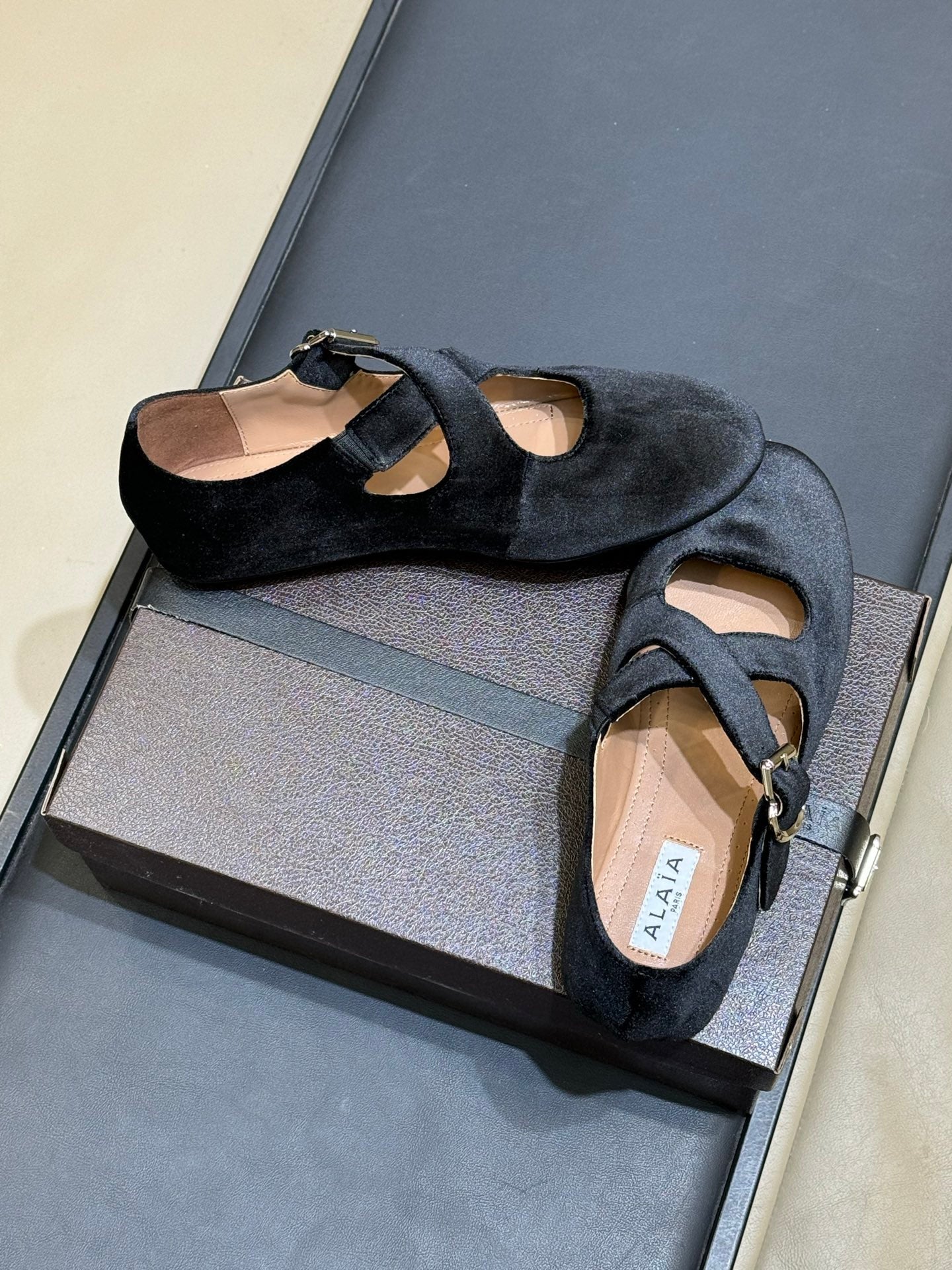 ALAIA 26S MARY JANE BALLET FLATS IN BLACK VELVET