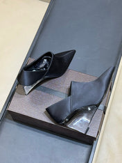 ALAIA 26S TRANSPARENT HIGH HEELS IN BLACK SATIN