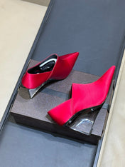 ALAIA 26S TRANSPARENT HIGH HEELS IN RED SATIN