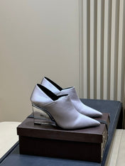 ALAIA 26S TRANSPARENT HIGH HEELS IN LAVENDER GRAY SATIN