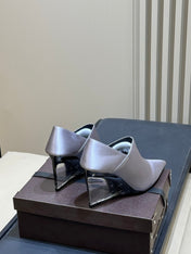 ALAIA 26S TRANSPARENT HIGH HEELS IN LAVENDER GRAY SATIN