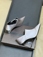 ALAIA 26S TRANSPARENT HIGH HEELS IN LAVENDER GRAY SATIN