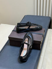 ALAIA 26S MARY JANE BALLET FLATS IN BLACK MESH AND GLOSSY CALFSKIN