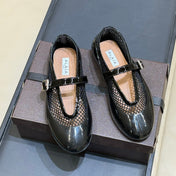 ALAIA 26S MARY JANE BALLET FLATS IN BLACK MESH AND GLOSSY CALFSKIN