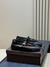 ALAIA 26S MARY JANE BALLET FLATS IN BLACK MESH AND GLOSSY CALFSKIN