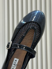 ALAIA 26S MARY JANE BALLET FLATS IN BLACK MESH AND GLOSSY CALFSKIN
