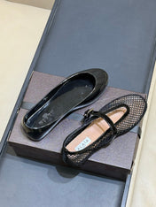 ALAIA 26S MARY JANE BALLET FLATS IN BLACK MESH AND GLOSSY CALFSKIN