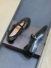 ALAIA 26S MARY JANE BALLET FLATS IN BLACK MESH AND GLOSSY CALFSKIN