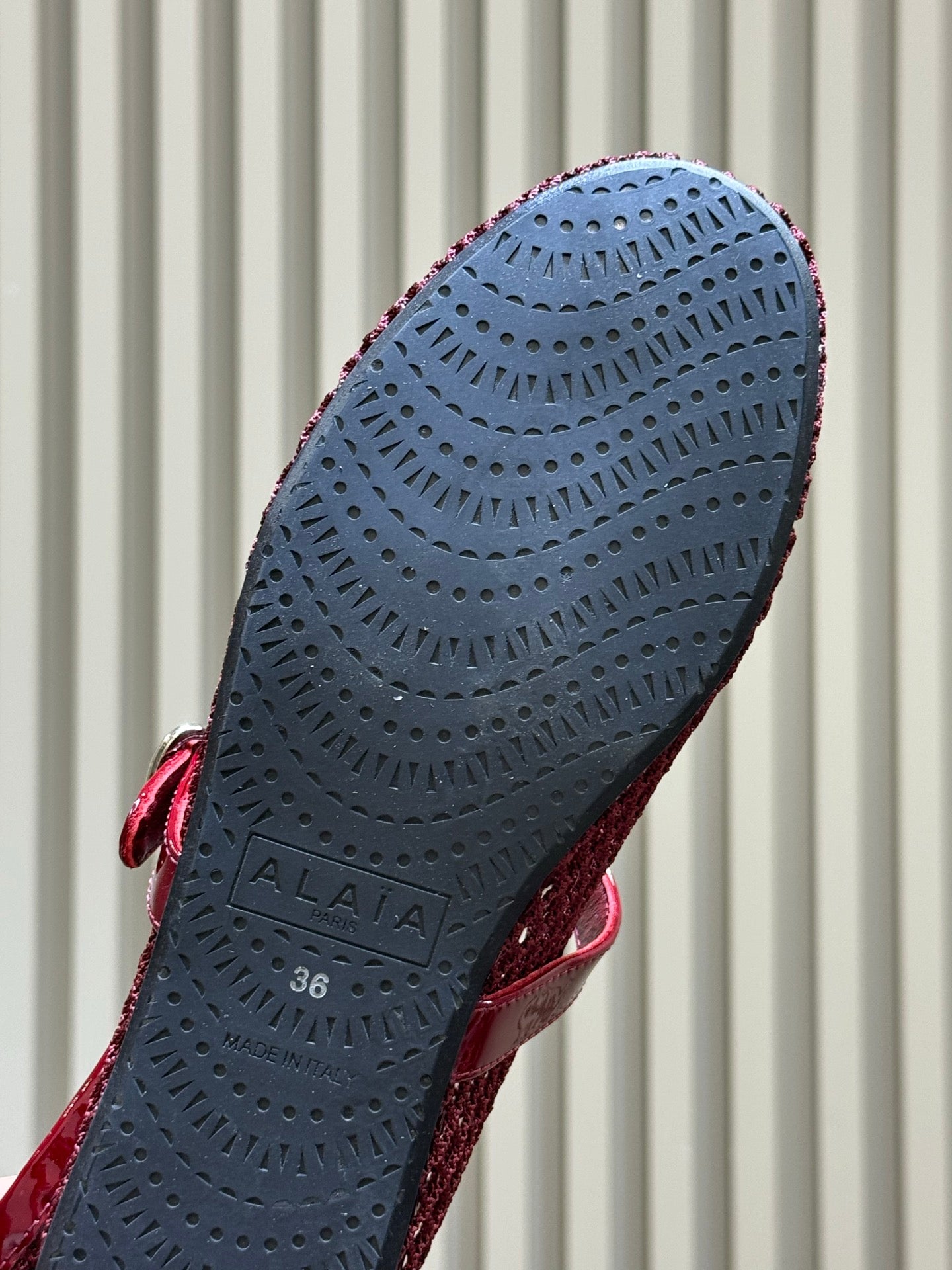 ALAIA 26S MARY JANE BALLET FLATS IN RED MESH AND GLOSSY CALFSKIN