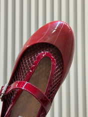 ALAIA 26S MARY JANE BALLET FLATS IN RED MESH AND GLOSSY CALFSKIN