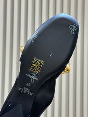 ALAIA 26S KNIT BALLET FLATS IN BLACK LAMBSKIN WITH GOLD HARDWARE