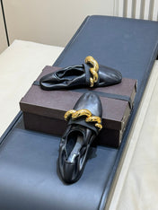 ALAIA 26S KNIT BALLET FLATS IN BLACK LAMBSKIN WITH GOLD HARDWARE