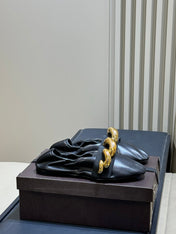 ALAIA 26S KNIT BALLET FLATS IN BLACK LAMBSKIN WITH GOLD HARDWARE