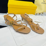 FENDI FFOLD MEDIUM-HEELED 55 MM SANDALS IN BRONZE BROWN LAMBSKIN WITH GOLD HARDWARE