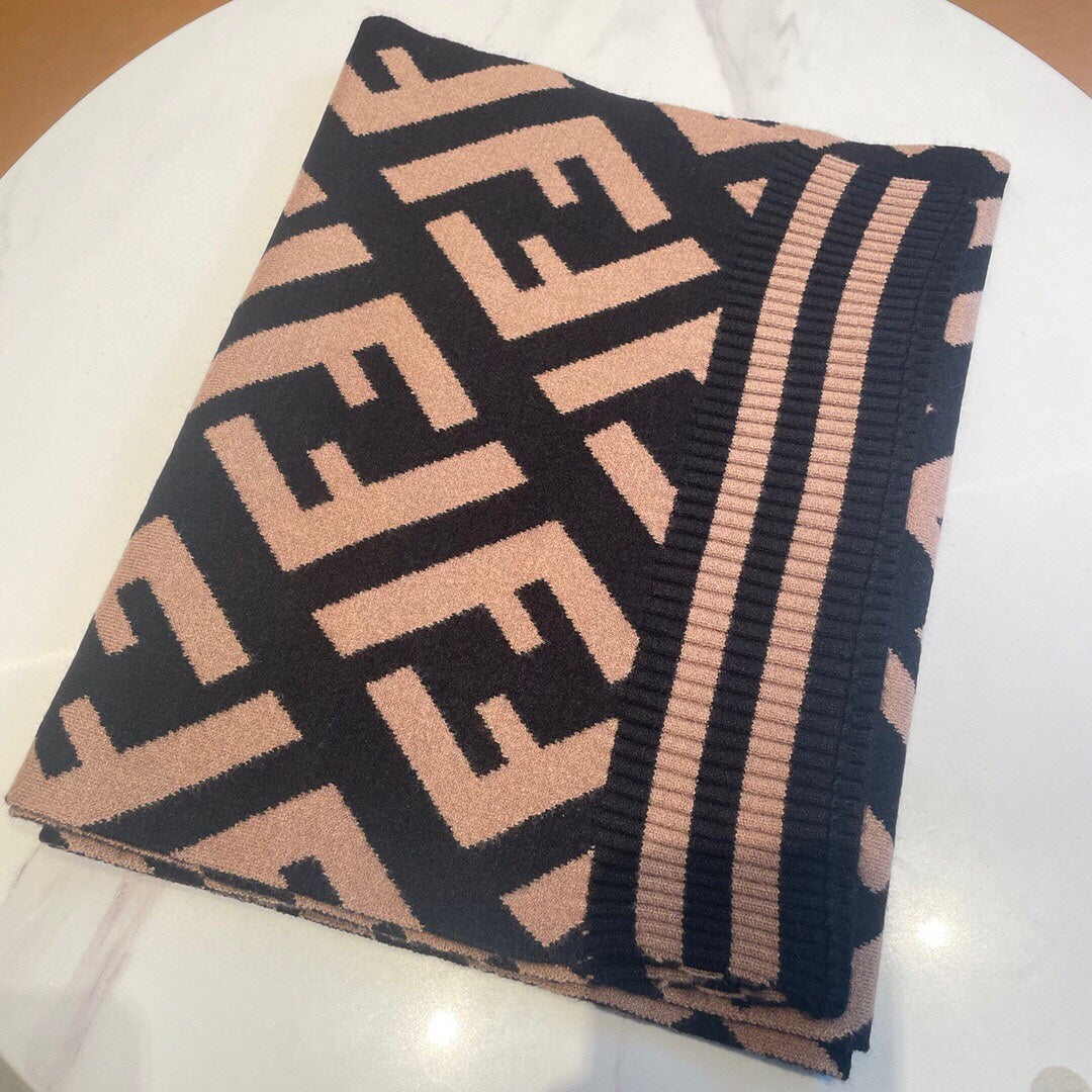 FF 180 SCARF IN BROWN MIX BLACK CASHMERE AND WOOL