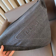 TRIANGLE 55 SHOULDER BAG IN GREY RE-NYLON EMBOSSED LOGO