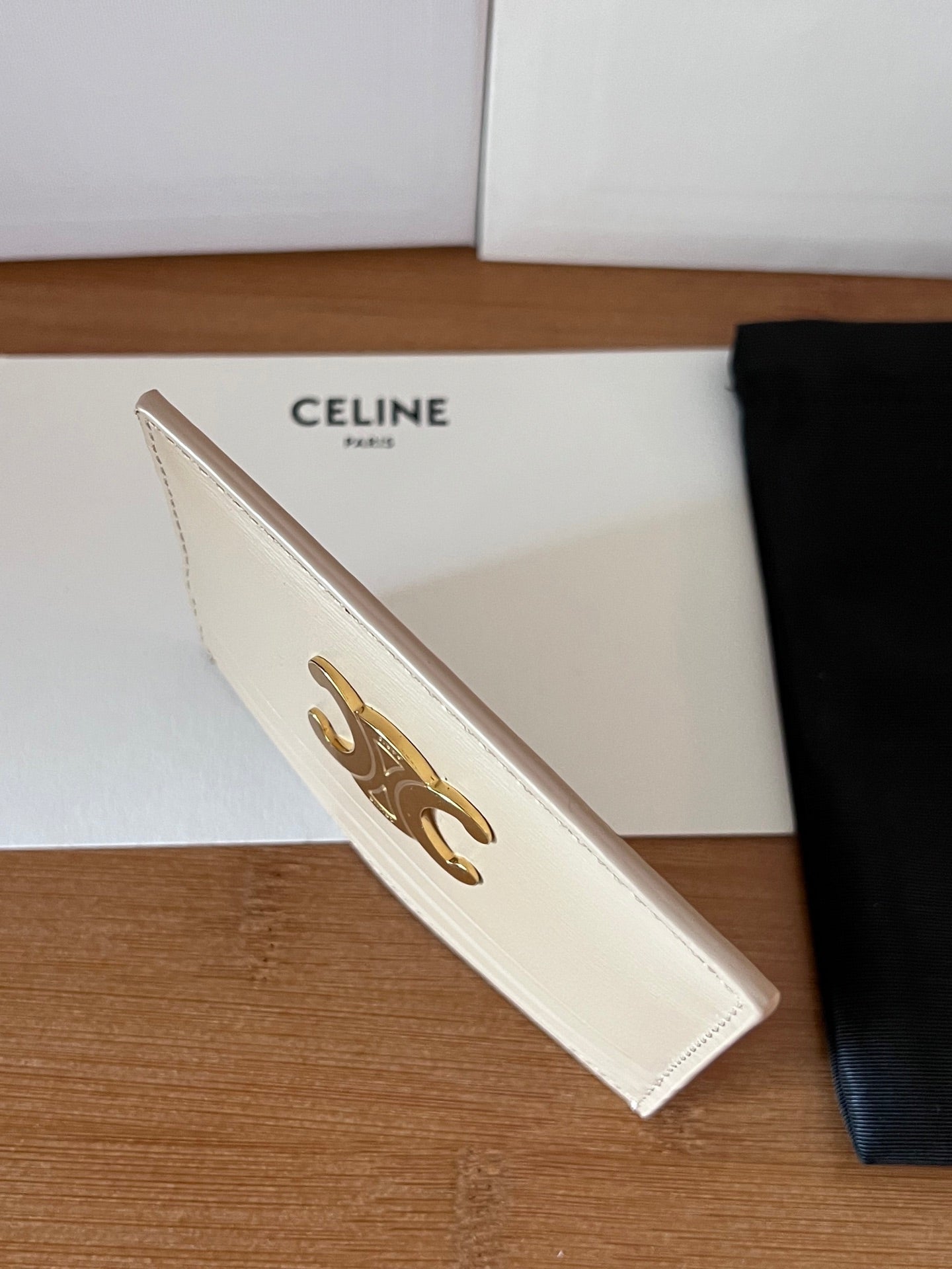 CELINE 25S CARD HOLDER WITH TRIOMPHE LOGO 11 IN NUDE CALFSKIN