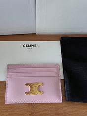 CELINE 25S CARD HOLDER WITH TRIOMPHE LOGO 11 IN PINK GLOSSY CALFSKIN