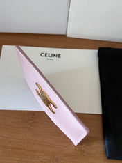 CELINE 25S CARD HOLDER WITH TRIOMPHE LOGO 11 IN PINK GLOSSY CALFSKIN