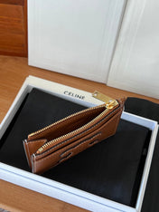 CELINE 25S ZIPPED CARD HOLDER 11 IN BROWN CALFSKIN GOLD HARDWARE