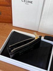 CELINE 25S ZIPPED CARD HOLDER 11 IN BLACK CALFSKIN GOLD HARDWARE
